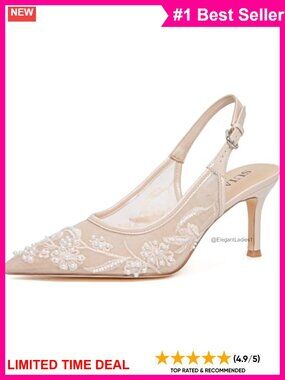 Lace Mesh Slingback Kitten Heel Wedding Pumps